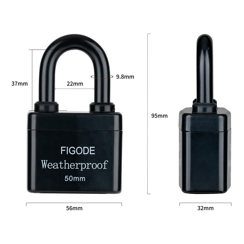 FIGODE® Outdoor Waterproof Padlocks, Covered Heavy Duty Laminated Steel Locks,