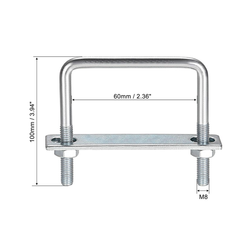 sourcing map Square U-Bolts 2-3/8"(60mm) Inner Width 100mm Length Carbon