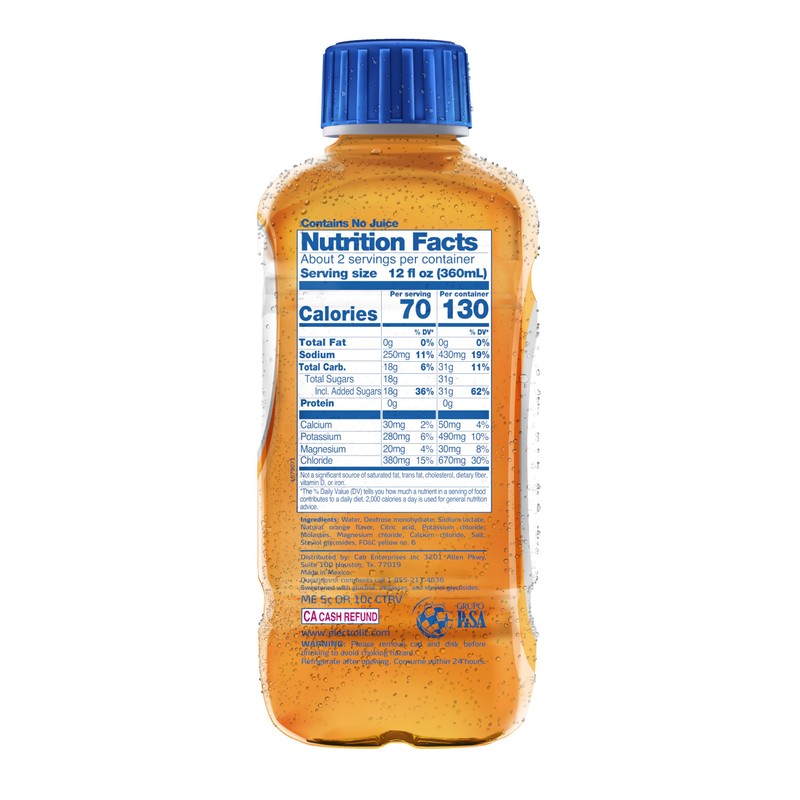 Electrolit, Electrolyte Beverage, Orange, 21 Fl Oz bottle (Pack of