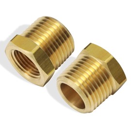 boeray 2pcs 1/2 Inch NPT Male Thread to 3/8 Inch NPT Female Thread Brass Pipe Fitting Reducing Hex Head Hose Bushing Tube Adapter Convert