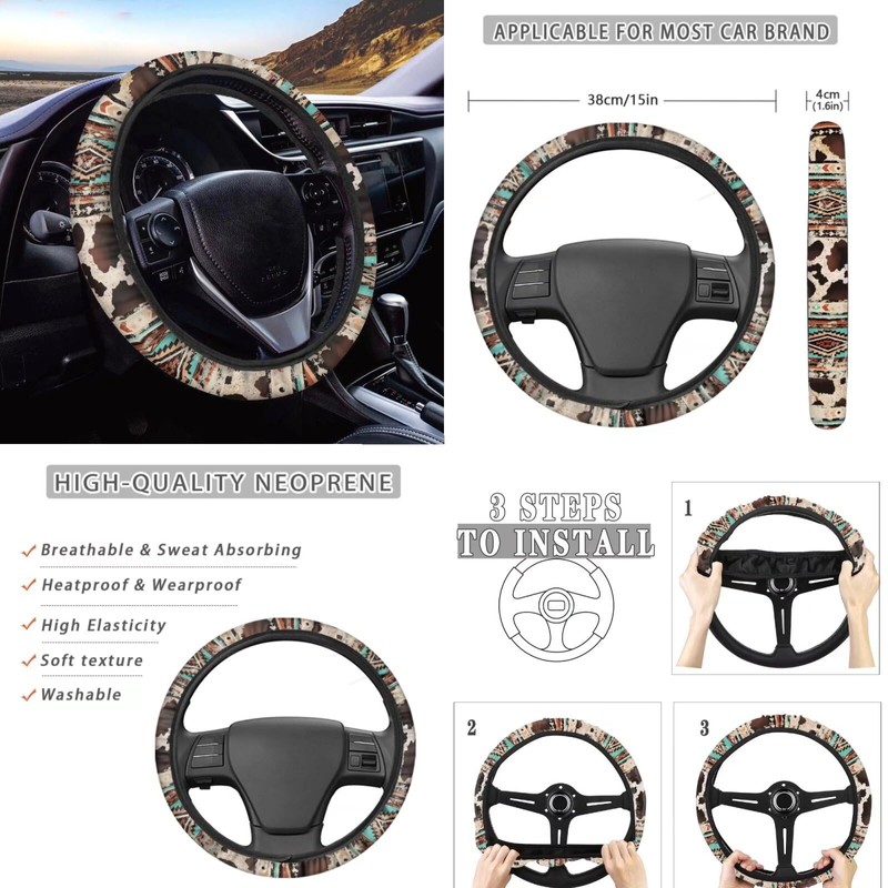 Wanyint Aztec Cow Print Retro Car Accessories Set 12 PCS,
