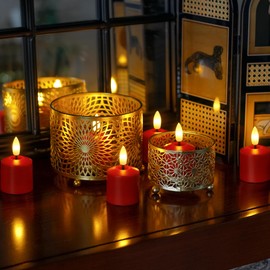 Mavandes Small Flickering Tea Light Flameless Candles with Battery and Remote,1.5" x2.5" Red LED 2/4/6/8H Timer Votive Battery Operated Pillar Plastic Long Lasting 6pcs Tealight Candles