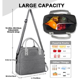 Lunch Bags for Women Men with Adjustable Strap Insulated Lunch Bag Lightweight,Reusable Lunch Tote Bags,Thermal Portable Bag for School Work Travel Camping Outdoor (Gray)