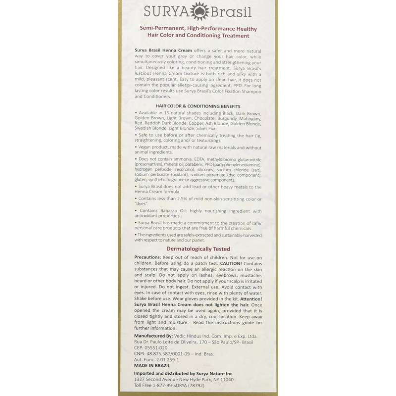 Surya Brasil - Henna Cream for Gray Coverage, Semi Permanent