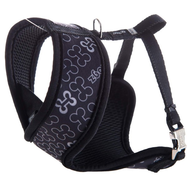 Rogz Lapz Trendy Wrapz Harness, X-Small, Black Bones