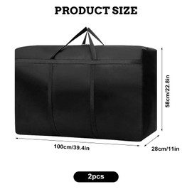 Extra große Aufbewahrungstasche, 600D Oxford Heavy-Duty Umzugstaschen mit Reißverschluss, 180L Faltbare Aufbewahrungstaschen mit Griffen für Kleidung, Decken, Bettwäsche, Reisen (2 Stk 100×58×28CM)
