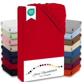 Julido Fitted Sheet 100 x 200 cm (Red) - Jersey Bed Sheet Made of 100% Cotton, Oeko-Tex Standard 100, Skin-Friendly, Breathable & Suitable for Allergy Sufferers, Mattress Height up to 30 cm