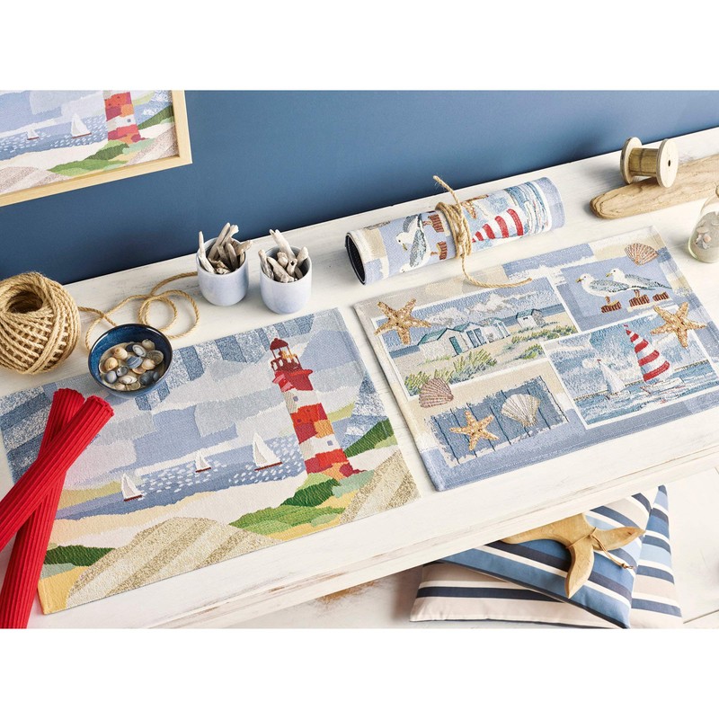 Sander Beach House Tapestry Placemats Light Blue/Red 32 x 48