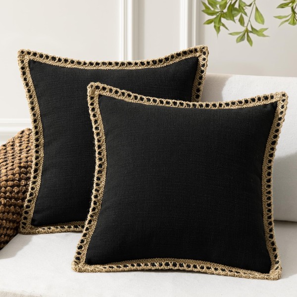 Phantoscope Phantoscope Pack of 2 Farmhouse Decorative Solid Pillow Cover