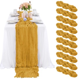 10 Pcs Mustard Cheesecloth Table Runner 10FT, Gauze Table Runner for Wedding Reception Sheer Bridal Shower Birthday Party Boho Table Decoration, Rustic Romantic Wedding Runner
