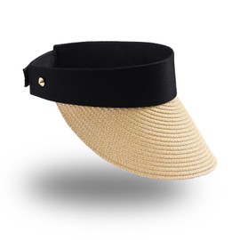 MILAKOO Womens Sun Visor Hut Einstellbare Breite Krempe UV-Schutz Faltbar Stroh Strand Hut für Pferdeschwanz