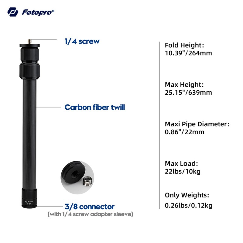 Fotopro Mini Carbon Fiber Tripod Mount 0.39KG Lightweight Compact Travel