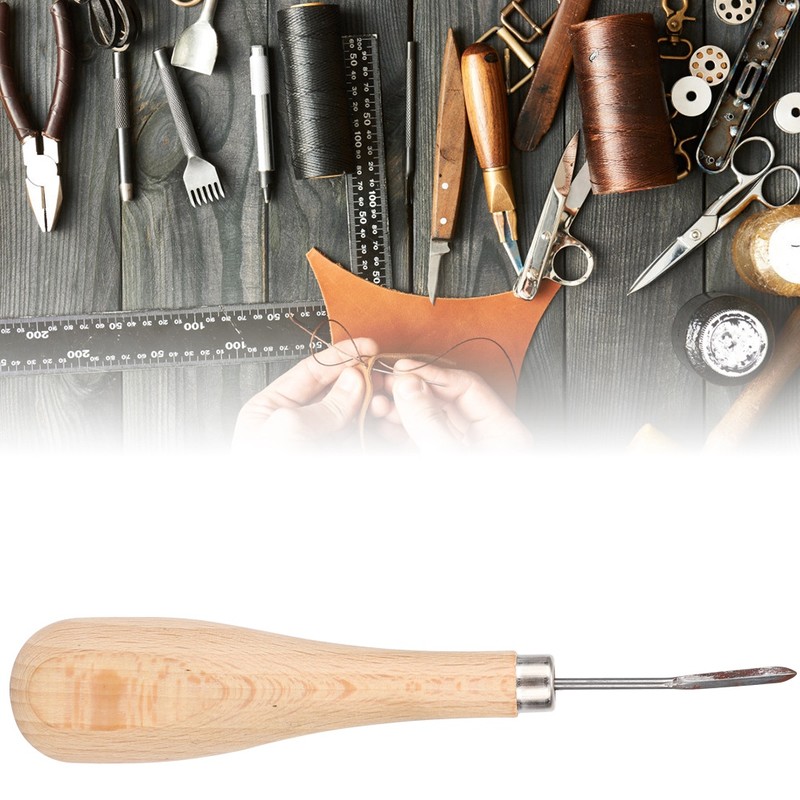 Rhombus Awl Steel Cone Punching Leather Tool Beech Handle Diamond