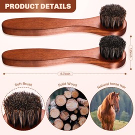 2 Pcs Horsehair Shine Shoes Brush Kit Polish Dauber Applicators Cleaning Leather Shoes Boots Care Brushes Suede Cleaner Brush(Brown Long Handle)