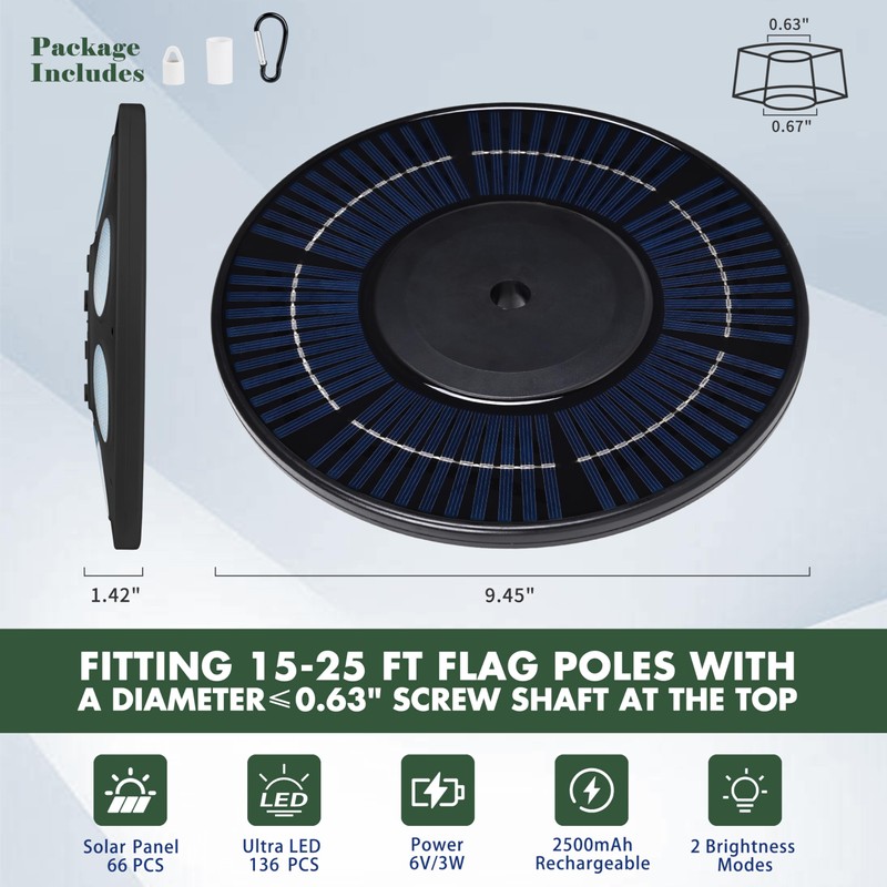 Aurolit Flagpole Light Solar Powered,Auro 5 Flag Pole Light 136