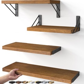 BAYKA Floating Shelves for Wall, Book Shelf for Bedroom, Wall Decor Shelves for Living Room Kitchen, Mounted Wood Floating Shelf for Home Decor, Corner Shelf for Bathroom, Office(Set of 4)