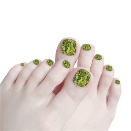24pcs/set Press On Toenails for Women and Girls Glitter Toenails Acrylic Fake Toenails Artificial Toenails Kit Glue On Toe Nails(Green)
