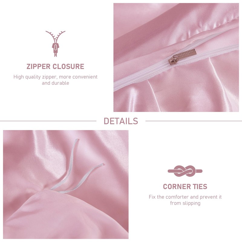 Guchuang Bedding Pink Silk Bedding Set with Ruffle Duvet Cover