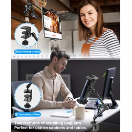 Oilcan Kitchen Tablet Holder [Full Angle Adjustable] Table Cabinet Shelf Tablet Holder with Metal Arm for Pad Pro 12.9 Air Mini, Galaxy Tab Ultra, Fire HD, Mobile Phones, 6-14.6 Inches