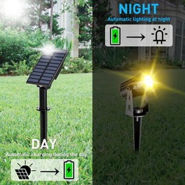 T-SUN Solar Gartenleuchte, 2 Stück Solarstrahler Solarlampen für garten, IP65 Wasserdicht LED Solarlampe mit 2 Helligkeitsstufe, 3 Meter Kabe,Auto-on/off für Bäume,Sträucher,Gartenweg(3000K Warmweiß)