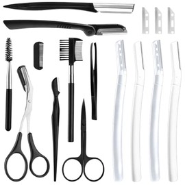 Kit de 16 piezas de afeitado y corte de cejas para mujeres incluye afeitadora facial, maquinillas de afeitar cepillo de cejas, tijeras de cejas, pinzas con bolsa de almacenamiento