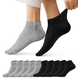 Laysblen 10 Pairs Ankle Socks for Men Women Cotton Breathable Low Cut Short Socks Classic Black White Size 12-15（Black Gray 12-15）