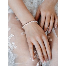 SWEETV Crystal Wedding Bracelets for Brides, Bridesmaids, Bridal Bracelets for Wedding, Rhinestone Cubic Zirconia Tennis Bracelet for Women Jewelry Gift, Silver