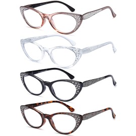 EYEURL 4-Pack Cat Eye Reading Glasses for Women Blue Light Glasses Fashion Computer Readers with Spring Hinge Anti-Glare Readers for Women 1.75