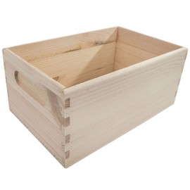 Wooden Open Crate Box 25 x 16 x 11 cm with Etched Handles | Sharp Corners | Plain Untreated Decorative Pine for Craft Decoupage