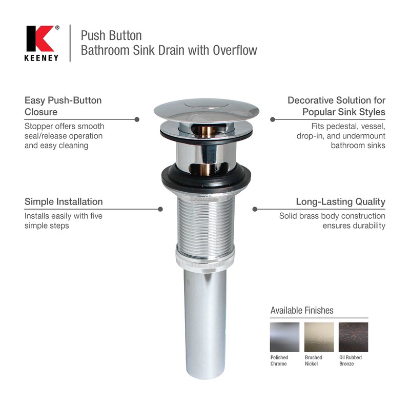 Plumb Pak Keeney K820-75 Universal Push Button Bathroom Sink Drain