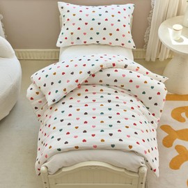 Muslin Children's Bed Linen for Baby and Children - Cotton Gentle Care for the Smallest Sleepers (100 x 135 cm + 40 x 60 cm, Heart)