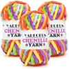 Velvet Chenille Yarn for Crocheting,Bright Rainbow Fluffy Velvet Plush Thick