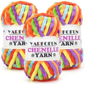 Velvet Chenille Yarn for Crocheting,Bright Rainbow Fluffy Velvet Plush Thick Soft Chunky Chenille Baby Blanket Yarn for Crocheting Knitting Beginners 3x100g(49.2yd)（Bright Rainbow）