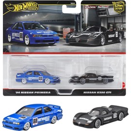 Hot Wheels HRR74 Premium 2 Pack Nissan R390 GT1/ '94 Nissan Primera Vehicle Toy Minicar 3 Years Old Blue/Black