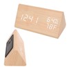 Triangular Digital Wooden Clock Time Date Temperature Humidity Display Alarm