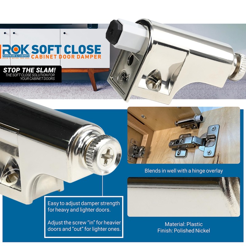 10 Pack Rok Hardware Soft Close Damper for Cabinet Doors/Compact/SoftClose