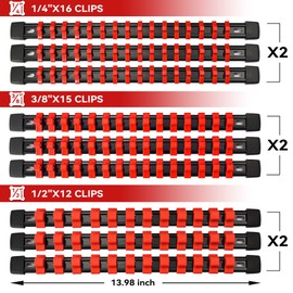 ALOANES 18 PC ABS Socket Organizer, 1/2", 3/8", & 1/4" Drive Racks, Heavy Duty Socket Holders with Red Clips