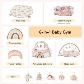 Crisschirs 6-in-1 XL Large Baby Gym & Ball Pit, Play Mat & Play Gym, Combination Baby Activity Gym with Milestone Cards for Sensory Exploration and Motor Skill Development, Balls are not Included