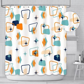 AIBIIN Mid-Century Shower Curtain Retro Abstract Geometric Space Classic 1950s 1960s Iconic Pattern Modern Home Decor Durable Waterproof Polyester Material with 12 Hooks 180x180cm