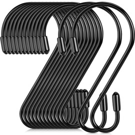 Hotop 36 Pieces 3.15 Inch S Shaped Stainless Steel Hooks Metal Hanging Hooks Curtain Hooks Pan Pot Holder Rack Hooks for Hanging Pot, Pan, Cups, Plants, Bags, Jeans, Towels (Black)