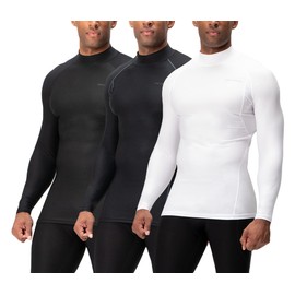 DEVOPS 3 Pack Men's Athletic Turtle Neck Long Sleeve Compression Shirts (Medium, Black/Black/White)