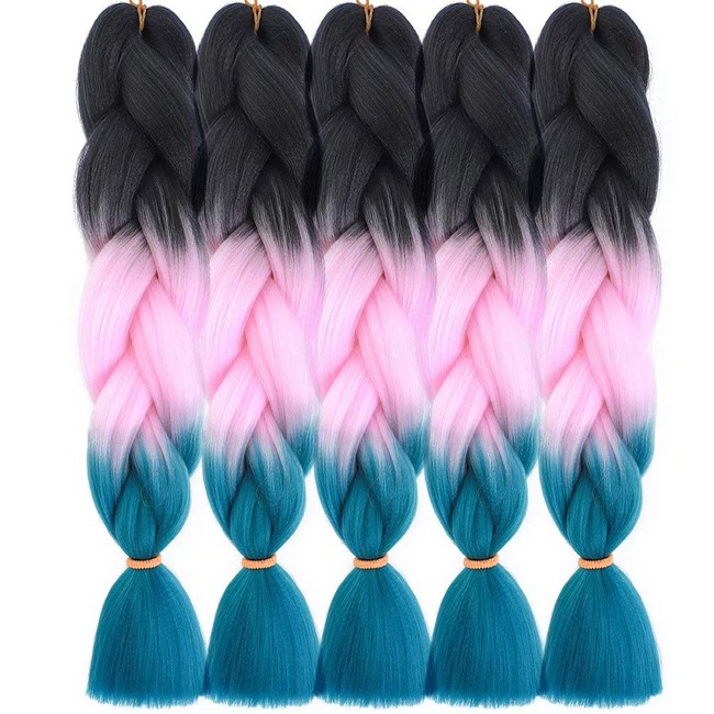 UHair Ombre Jumbo Braiding Hair Extension3 Tone Synthetic Braid Crochet Hair Colorful High Temperature Jumbo Braiding Hair for Women(100G/pc, 5 pcs/lot)