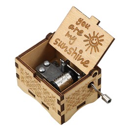 Vintage Wooden Hand Crank Music Box You Are My Sunshine Gift for Family Lovers Birthday/Christmas/Valentine's Day (Wood-You are my sunshine)