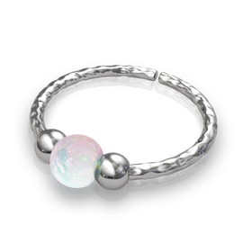 Cartilage Hoop Earring Sterling Silver - Tiny 20 Gauge Helix Hoop - Shiny White Opal Silver Beads - Handmade Helix Rings Women Men - 8mm Diameter 0.3 Inches Twist Wire Cartilage Rings