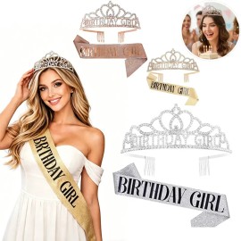 Feliz Cumpleaños Corona Y Faja Para Mujer Diademas Fiesta Plata + Negro