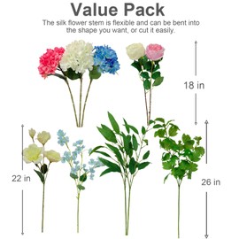 LA.PONEE 6PCS Premium Blue Silk Hydrangea Artificial Flowers Bouquets - Realistic Fake Hydrangea with Stems, Faux Flower Arrangement for Home Wedding Party Baby Shower Table Centerpieces Decoration