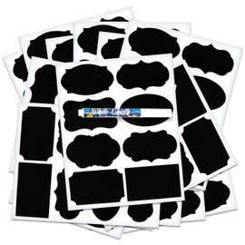 ArtCreativity Pack of 120 Chalkboard Labels for Buckets with a Liquid Chalk Marker, Waterproof and Erasable Stickers in Assorted Designs, Reusable Chalk Board Labels for Jars and Art & Craft Supplies