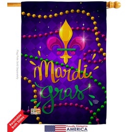 Ornament Collection Mardi Gras Beads Garden House Flags Kit Spring Carnival Festival Masquerade Celebration Season Holiday French Small Decorative Gift Yard Banner Double-Sided Made in USA 28 X 40