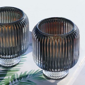 Woho Grey Votive Candle Holders for Table Centerpiece Set of 2, Glass Votive Candle Holder for Home Decor, Tealight Candle Holder Bulk for Birthday