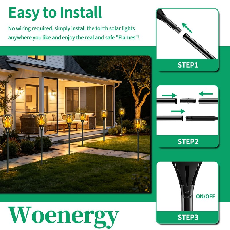 Solar Torch Lights,96LED Flickering Flame,43Inch IP65 Waterproof 4Pack
